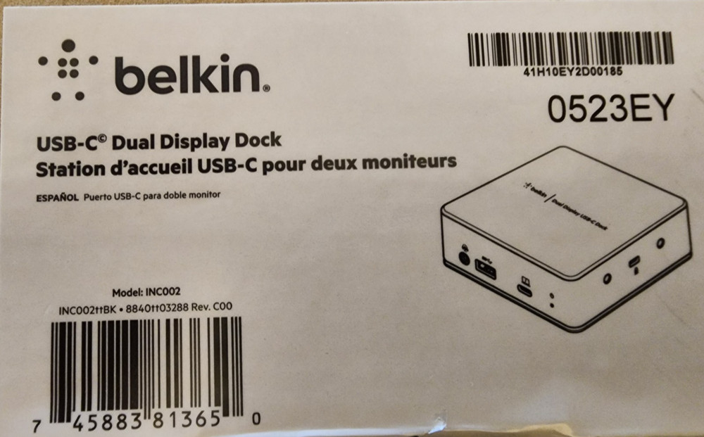 BELKIN 0523EY USB-C DUAL DISPLAY DOCK NEW OPEN BOX