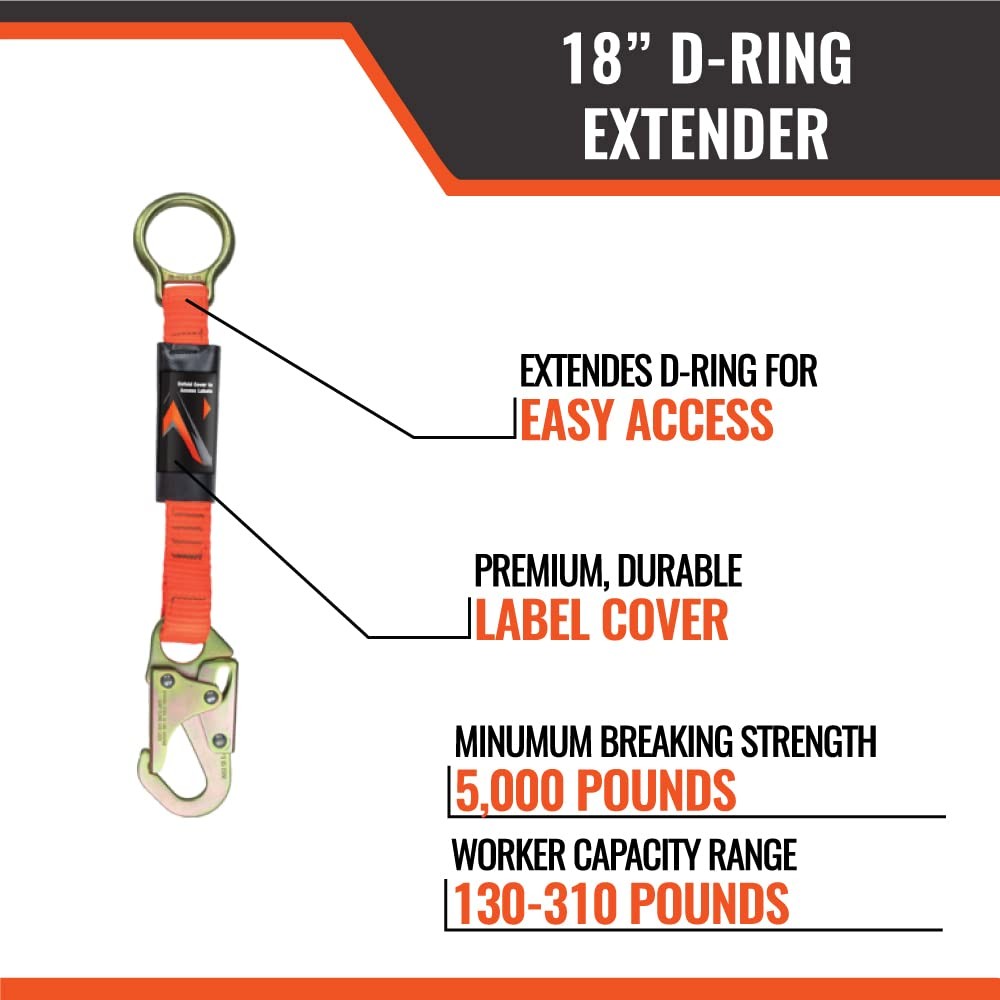 Malta Dynamics 18” D-Ring Extender with Snap Hook for Fall Protection and Roo...