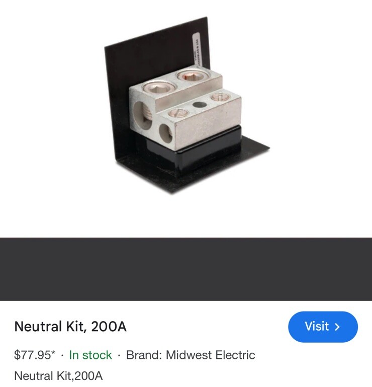 Midwest Electric Neutral Kit 200 Amp Used Surplus
