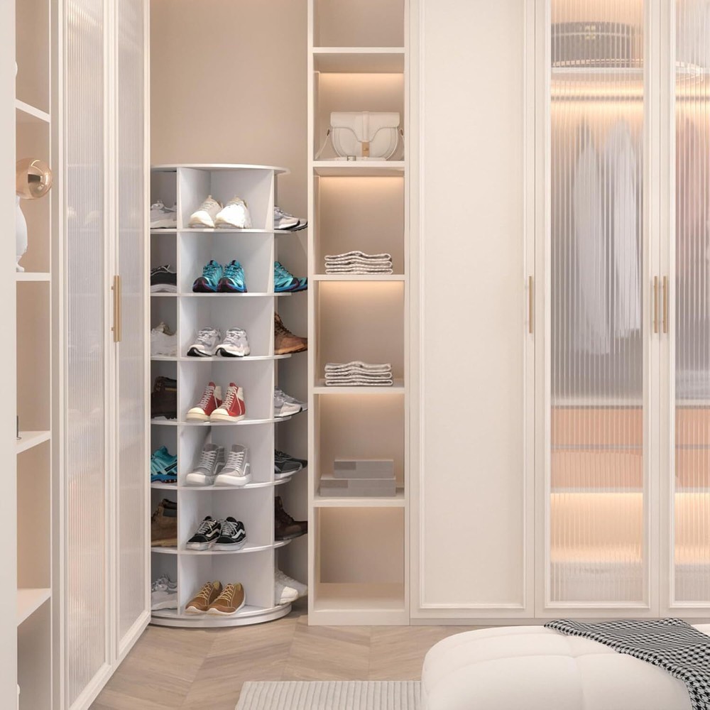 7 Tier Rotating Shoe Rack Tower 360, 5 Grids Per Layer Shoe Storage Cabinet