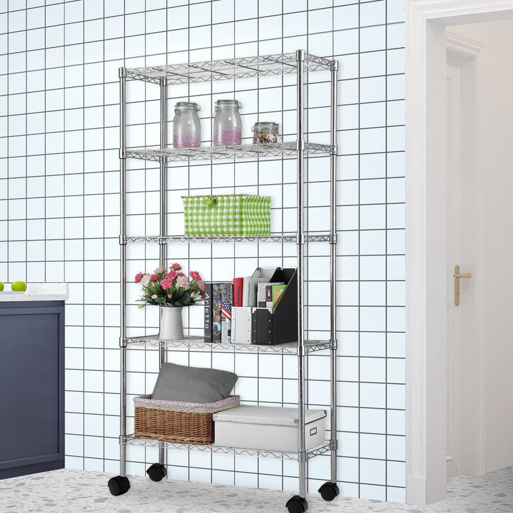 65x36x14" 5 Tier Adjustable Wire Metal Storage Shelving Shelf Unit Rack Rolling