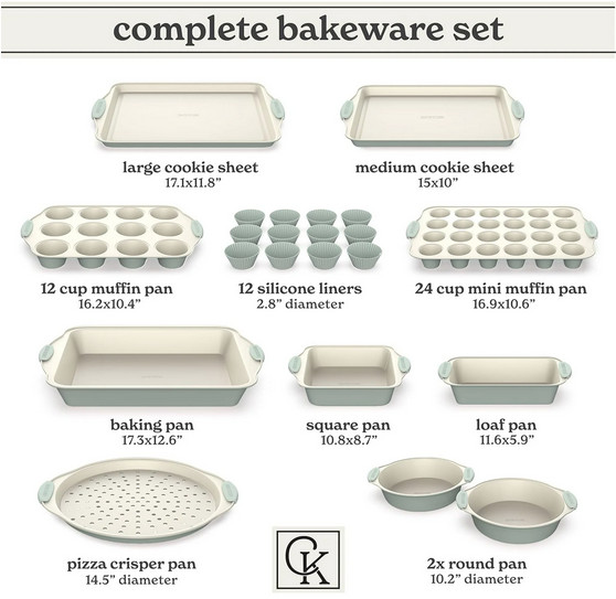 Country Kitchen 22 piece Nonstick Bakeware Set Sage & Cream Heavy Duty Stackable