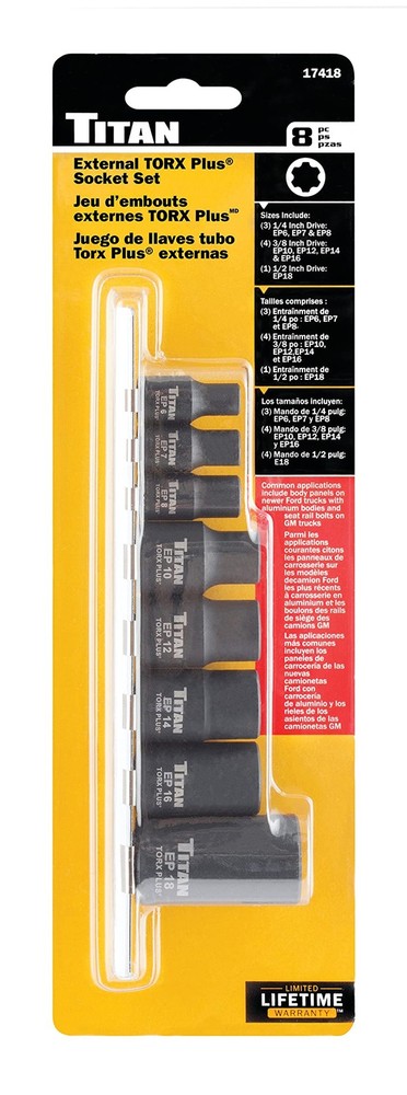 Titan 17418 8-Piece External Tors Plus Socket Set (EP6 - EP18)