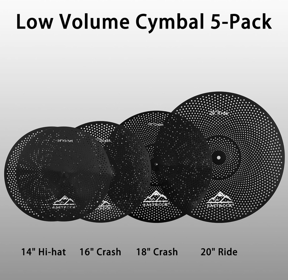 Silent Cymbal Set: 5-Piece Drum Pack for Practice & Performance - Black Finish