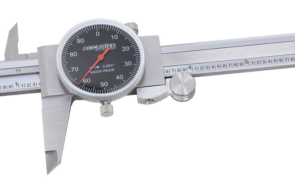 Tools 0-6" x 0.001" (Range x Resolution) Dial Caliper, Black Face Red Needle