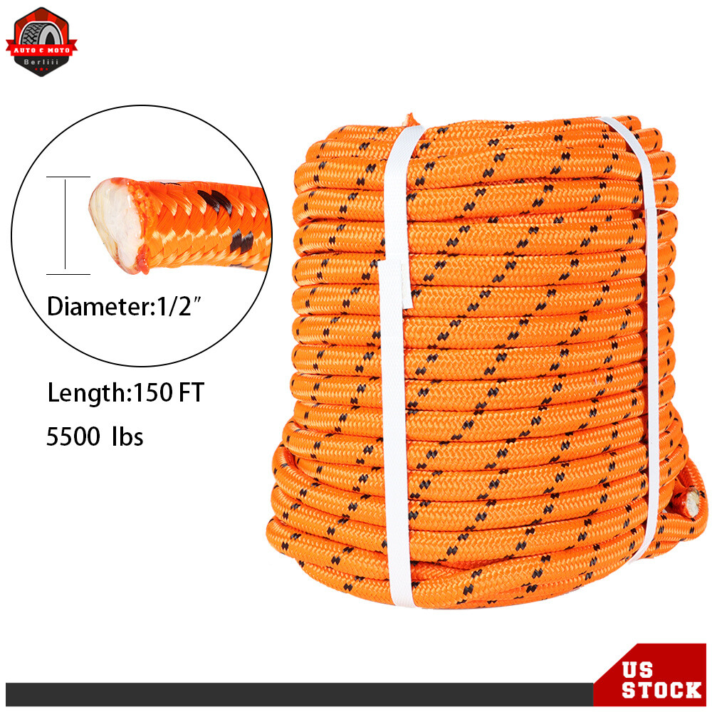 150ft Double Braid Polyester Rope Rigging Rope 1/2in 6180Lbs Breaking Strength