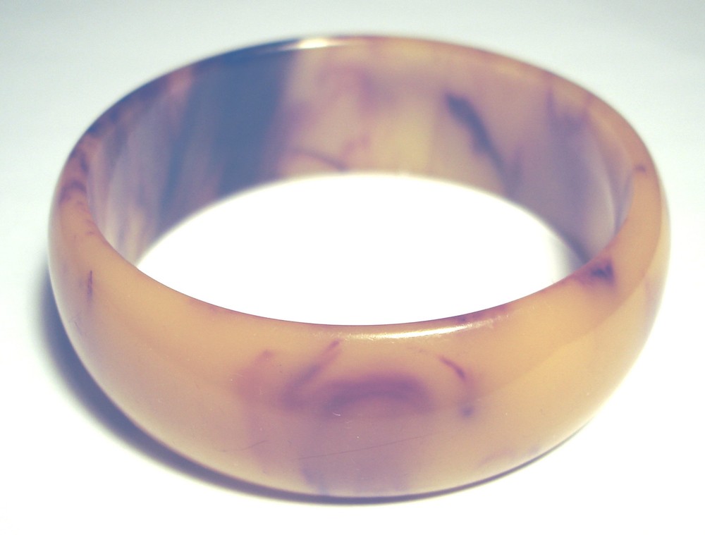 Art Deco BUTTERSCOTCH & CHOCOLATE 1" BAKELITE Marbleized BANGLE BRACELET