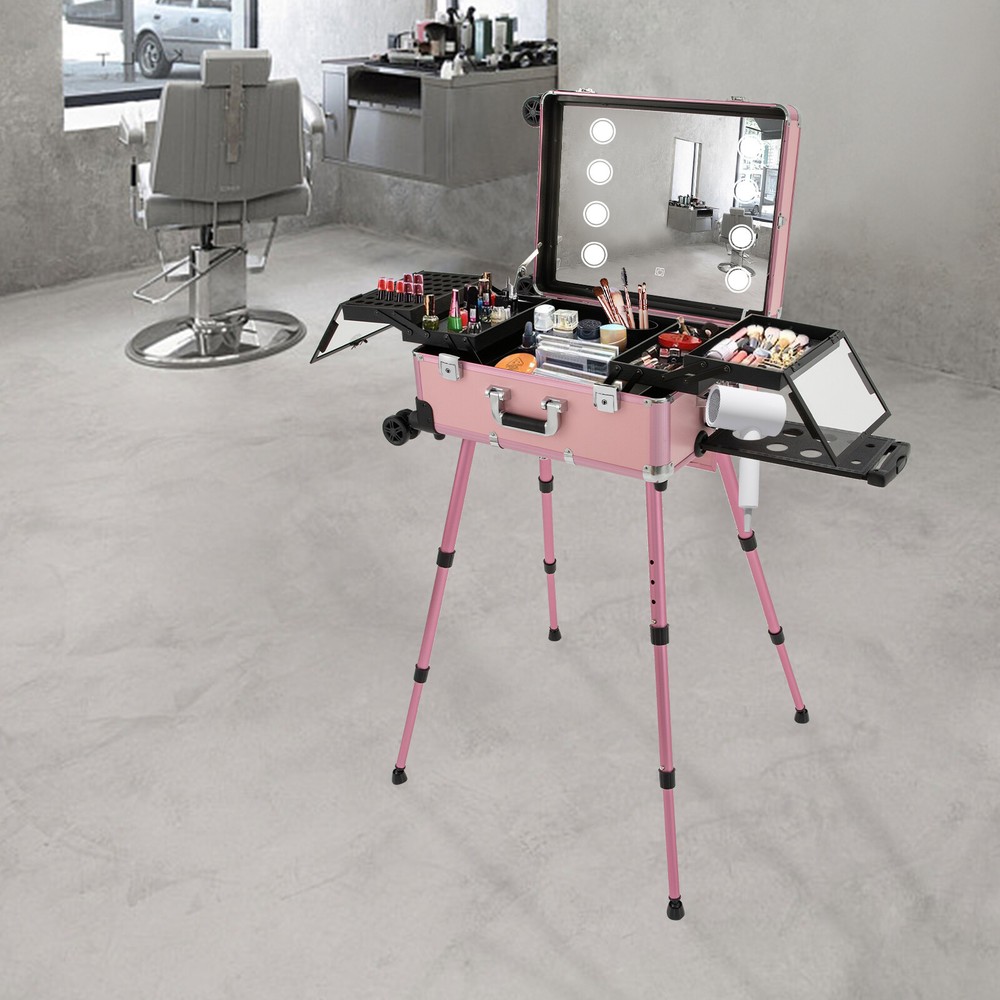 Professional Cosmetic Travel Case Vanity Organizer Rolling Makeup Train Case