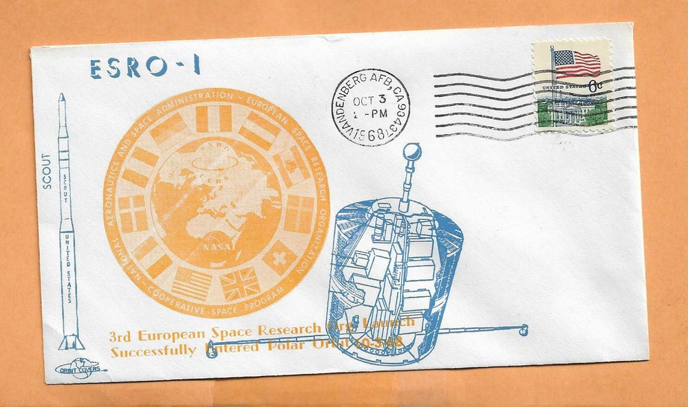 ESRO -1 LAUNCH BT SCOUT OCT 3,1968 VANDENBERG AFB ORBIT SPACE COVER *