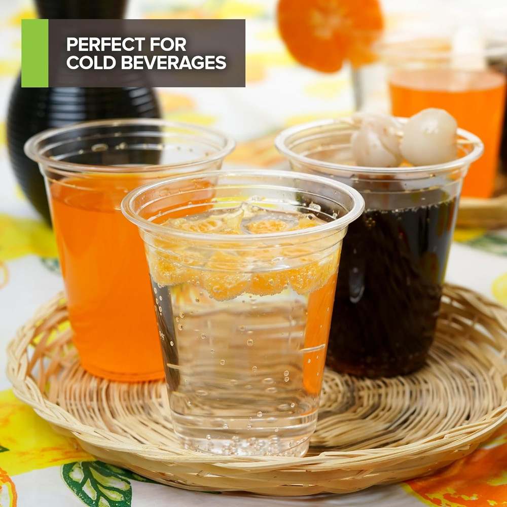 12 Oz Clear Commercially Compostable Cold Cups (100 Pack), Eco Party Cup, Enviro