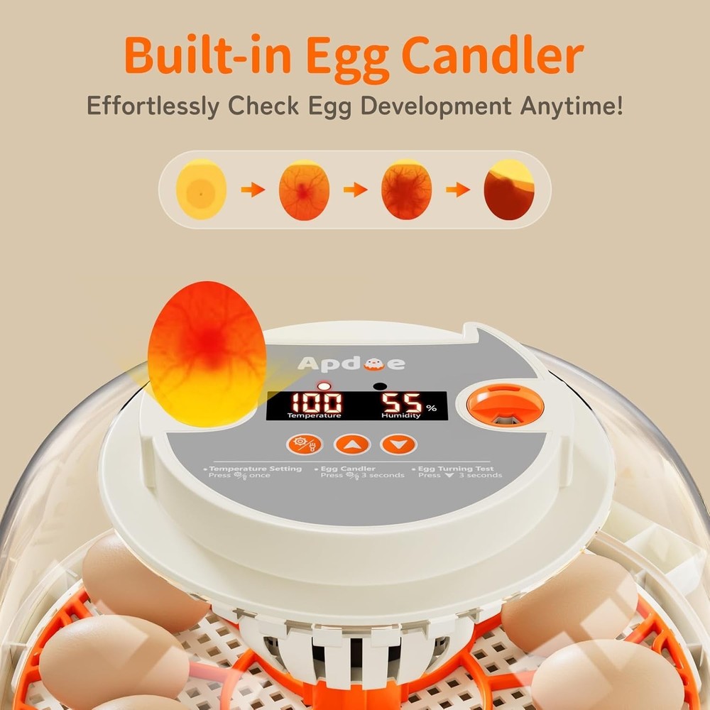 Egg Incubator with Temperature and Humidity Control, Automatic Egg Turning, E...