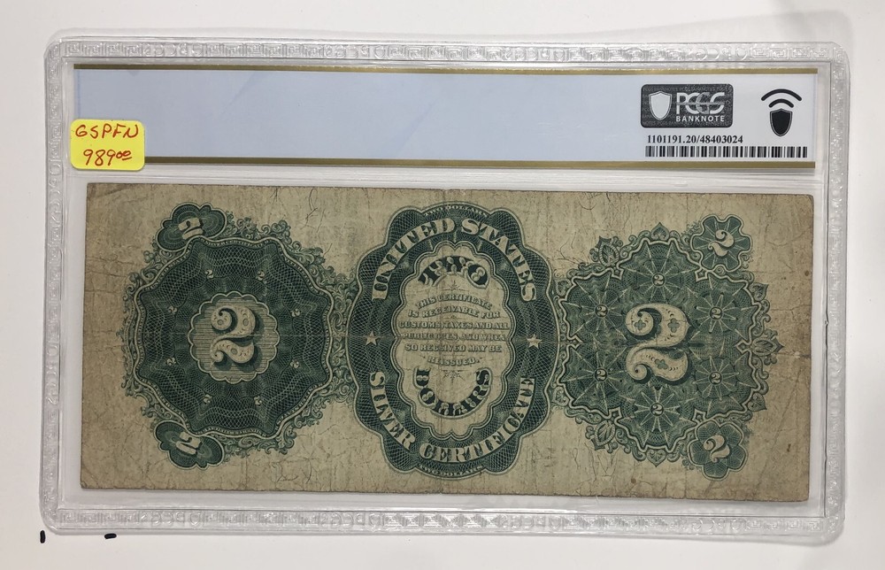 1891 $2 Silver Cert. PCGS VF20.