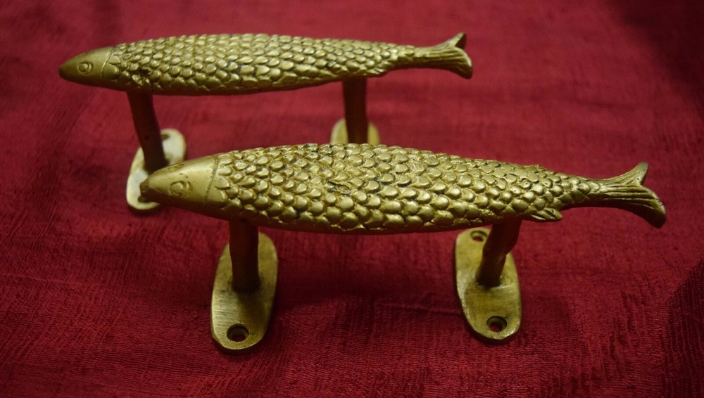 Nautical Fish Shape Pair Door Pull Door Handle Brass Wardrobe Handle Decor VR189