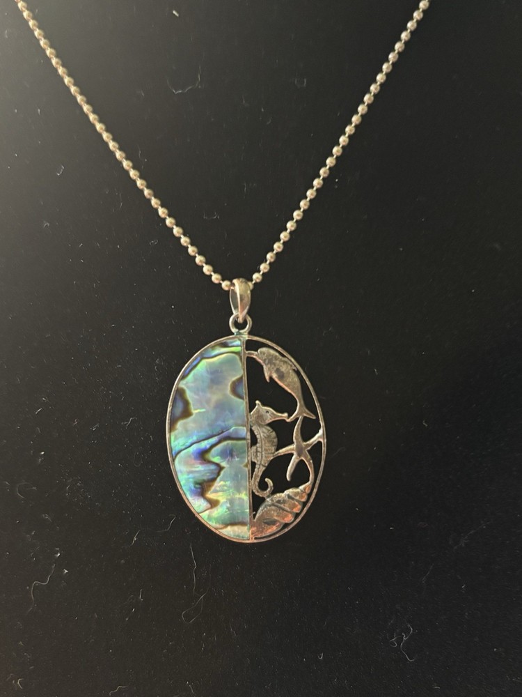 Seahorse Sterling Silver With Inlaid Abalone Shell