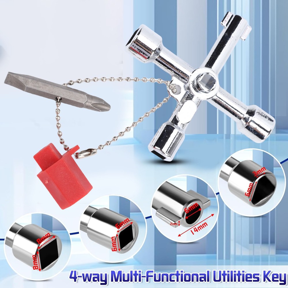 15-28 Inch Telescopic Water Meter Key 4-Way Multi Tool T-Handle Red