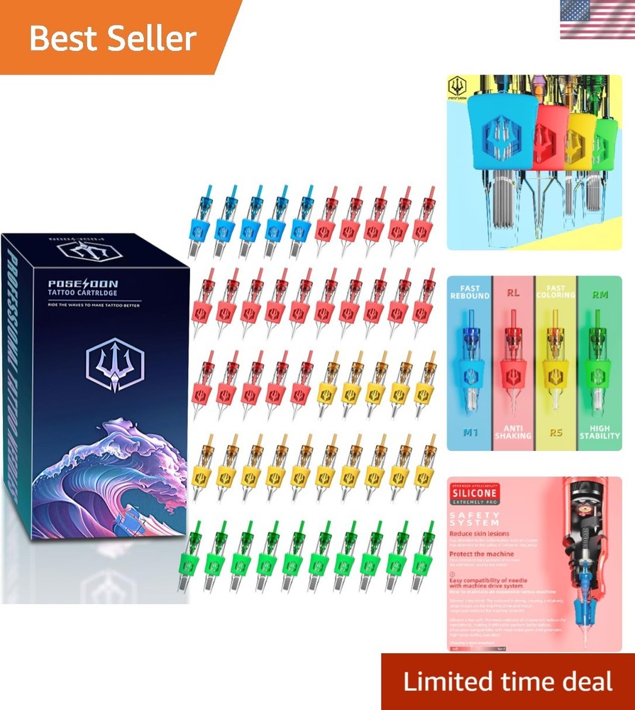50 Assorted Tattoo Cartridge Needles - Sterile & Versatile for Professionals