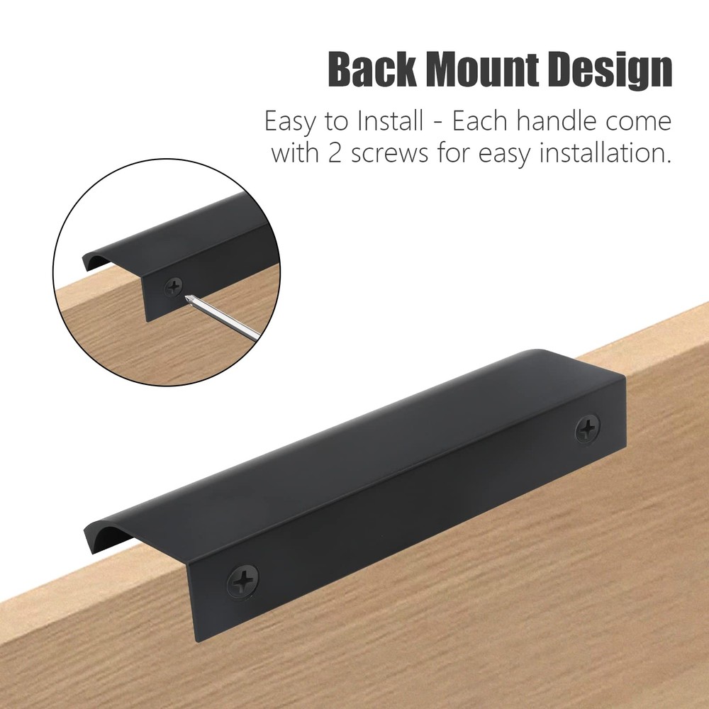 2 PCS Black 80mm/3.15" Back Mount Finger Edge Pull Hidden Cabinet Handle