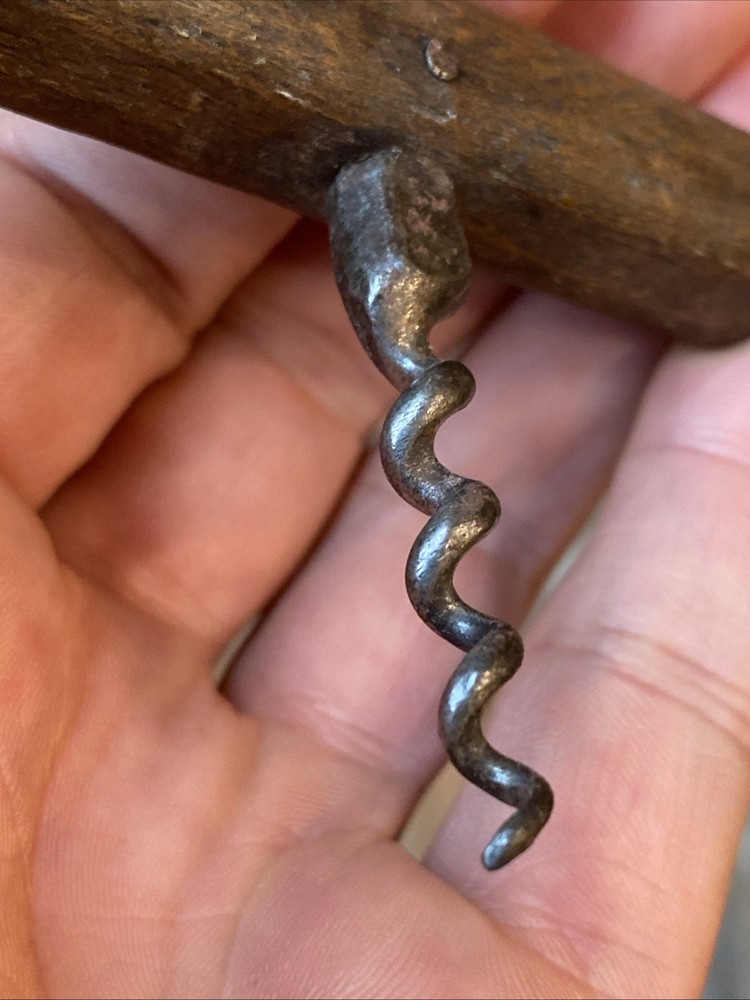 Small 19th Century Primitive Wooden Handle Direct Pull Corkscrew Antique 1800s