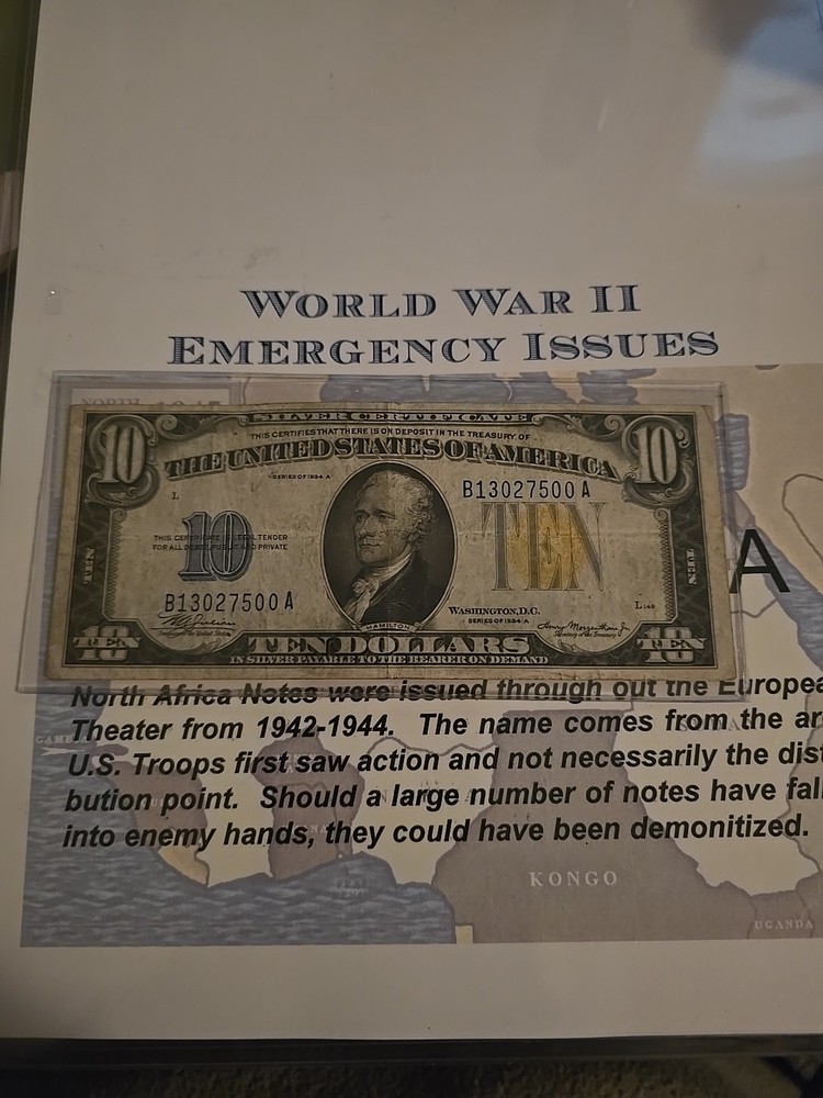 1934 a 10 dollar bill north africa