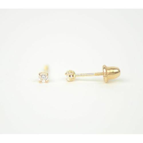 CZ Stud Earring Round cut in 14k yellow gold Screw back