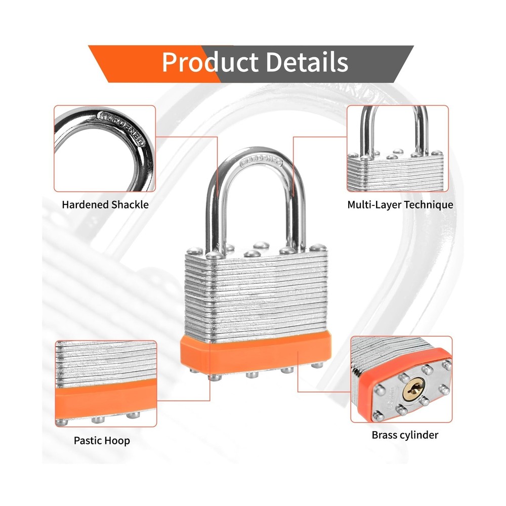 Keyed Alike Laminated Steel Padlocks, (40mm) Wide，48 Pack Normal Shackle