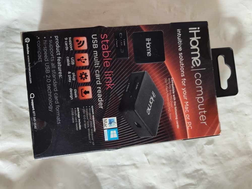 iHome Stable Link USB Multicard Reader IH-U201B Black Sealed