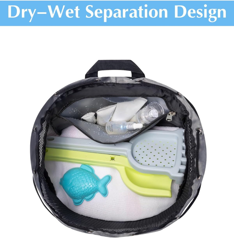 Sandproof Drawstring Backpack with Shoe Compartment and Wet Pocket - Grey