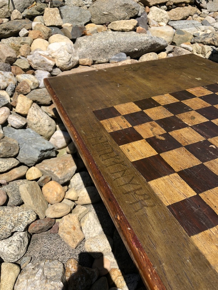 Antique Large 37” Table Top Handmade Painted Chess Checker Game Board Primitive
