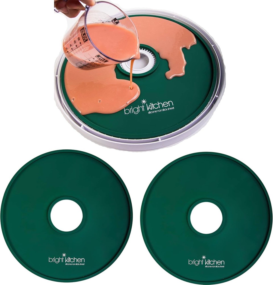 2 Fruit Leather Silicone Dehydrator Sheets with EDGES Fits Cosori Green