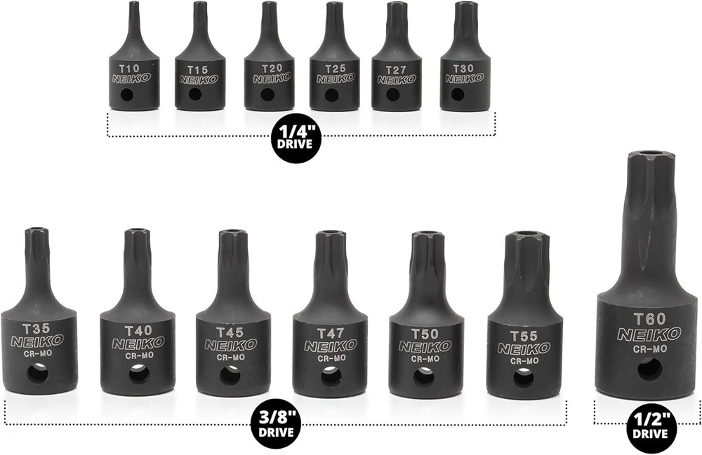 NEIKO 13pc Security Torx Socket Bit Set – Heavy Duty Tamperproof Impact Grade