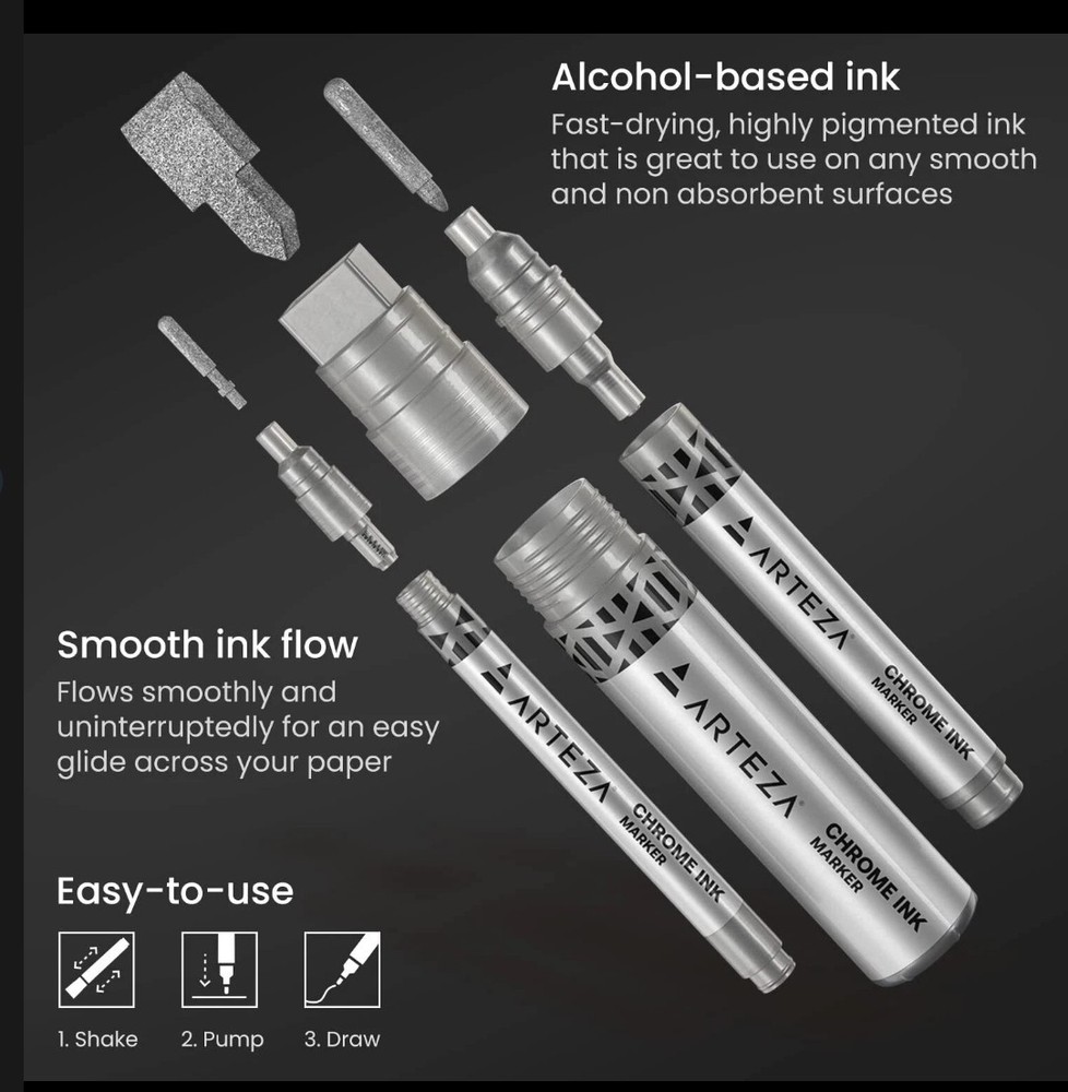 ARTEZA Mirror Chrome Marker Set, 3 Pack