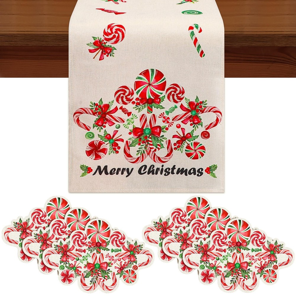 7 Pcs Table Runner  Placemat - 13 x 72 Inch Candy Table Runner  6 Candy Place...