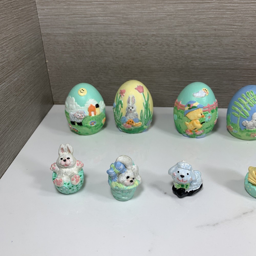 Vtg 1990 CHALKWARE DECORATED EASTER EGG and SMALL FIGURINES AU Painted Decor
