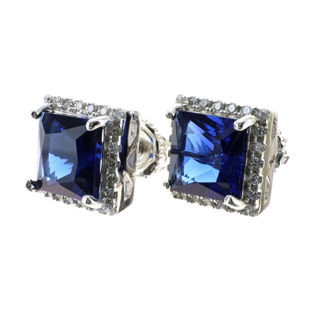 Solid .925 Sterling Silver Square Shaped Micro Pave Stud Earrings Cubic Zirconia