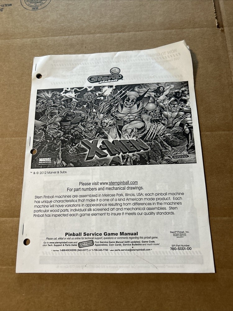 Original Stern X-Men Pinball  arcade game manual