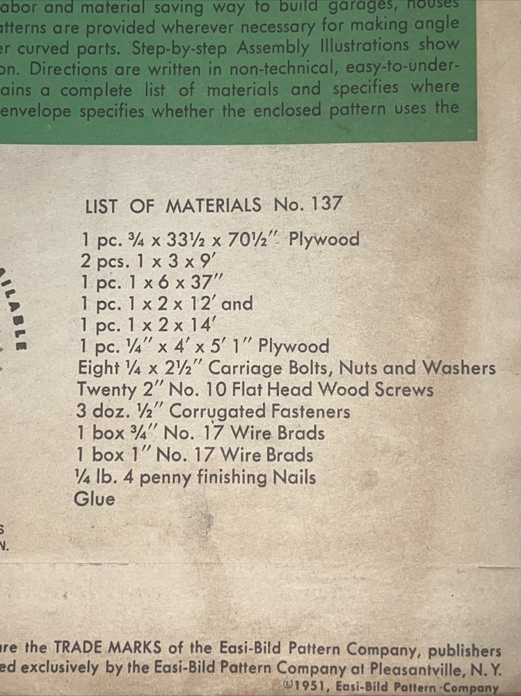 Easi-Bild Pattern #137 Modern Dining Table 1950