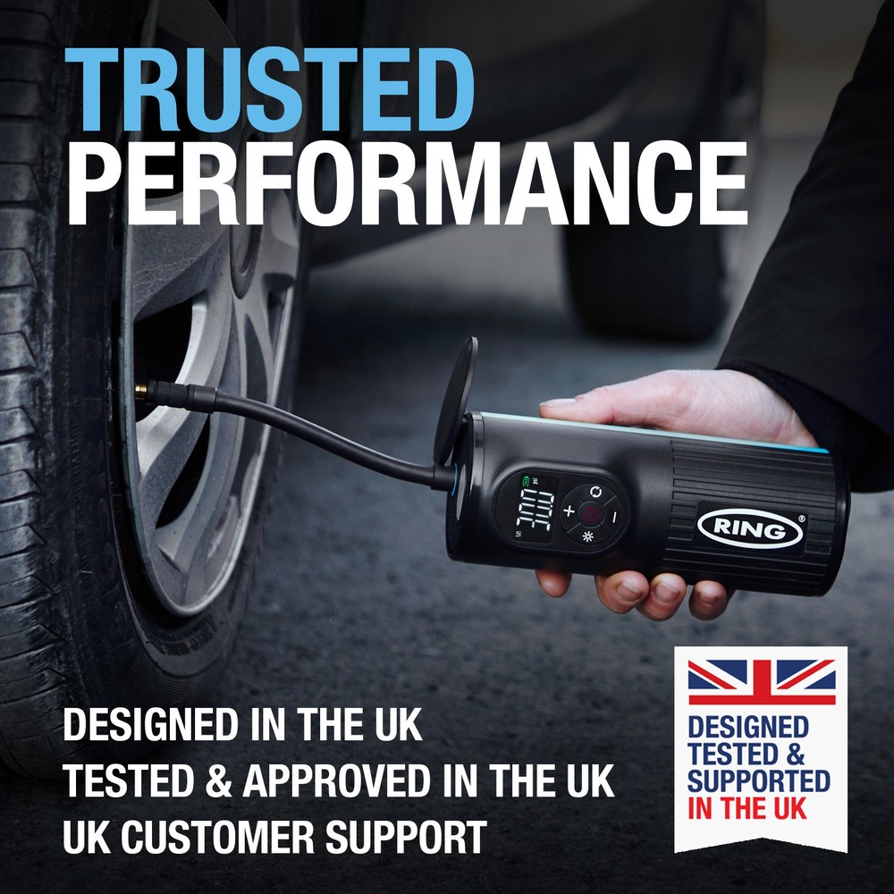 Ring Cordless Handheld Rechargeable Car Tyre Inflator Air Compressor RTC2000