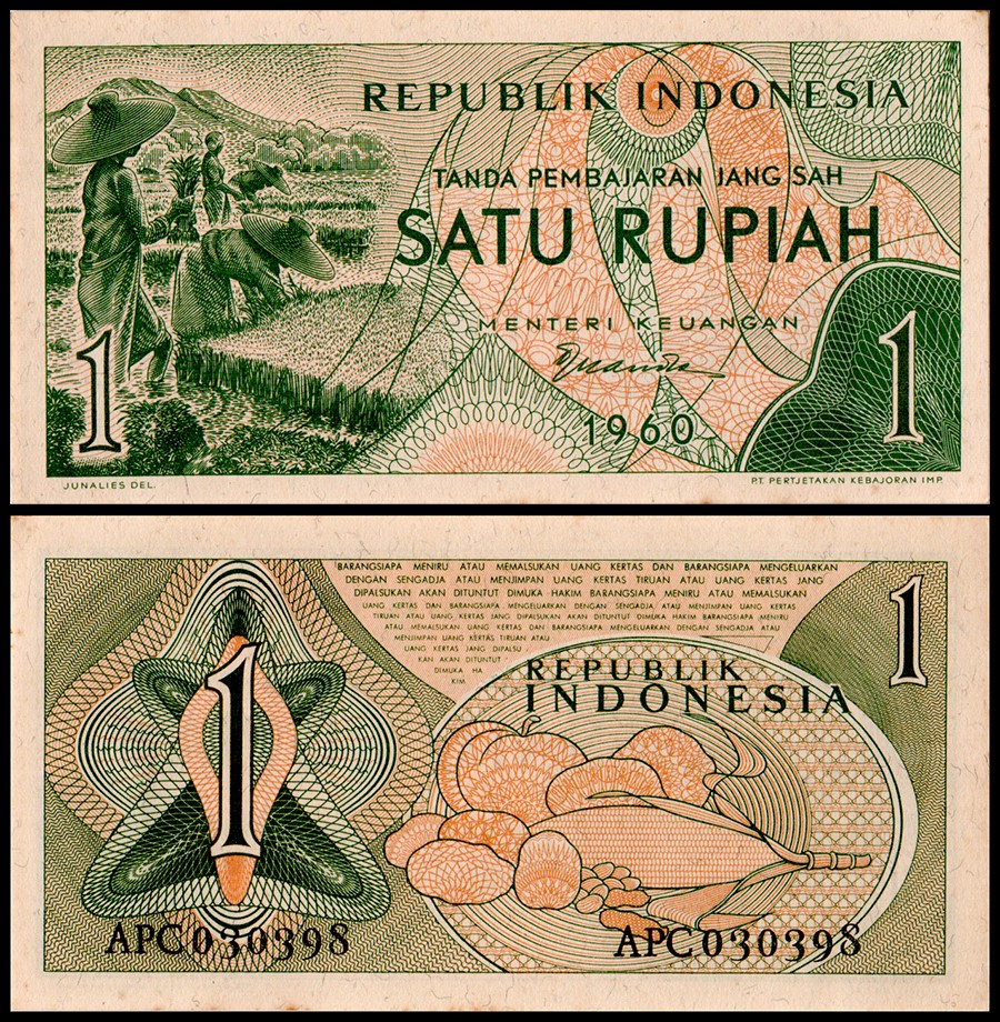 Indonesia 1 Rupiah, 1960, P-76, UNC