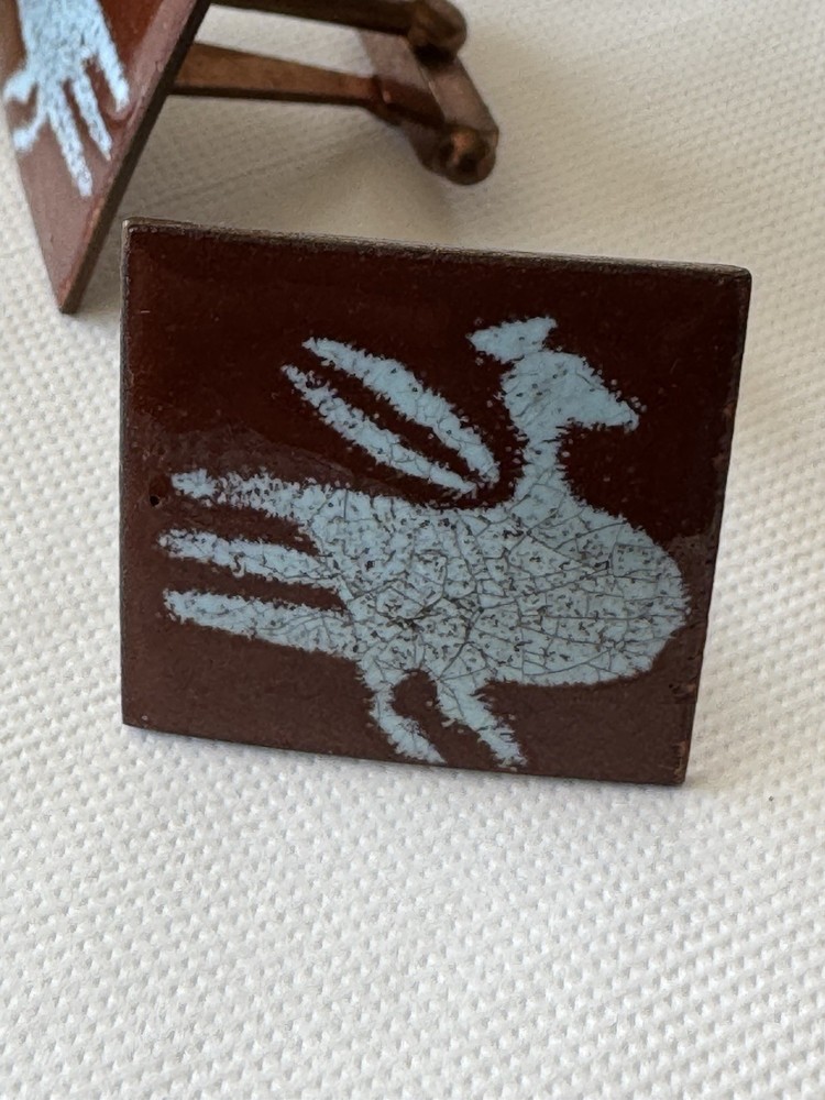 Two Pair ENAMEL cufflinks midcentury BIRDS