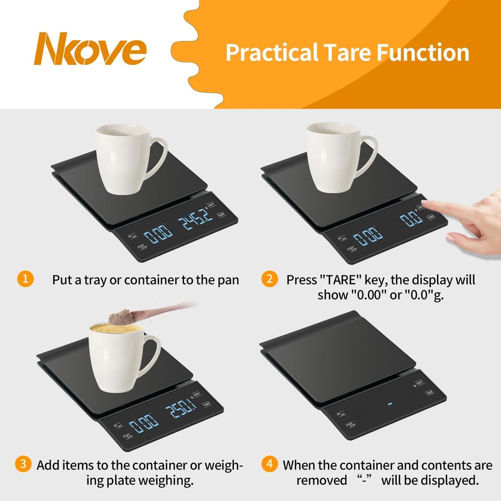 Digital Coffee Scale with Timer 3kg/0.1g High Precision Tare Function for Pou...
