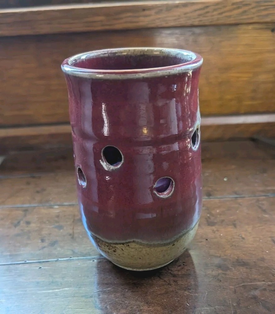 Studio Art Handmade Candle Votive Tea Light Holder Pottery Signed