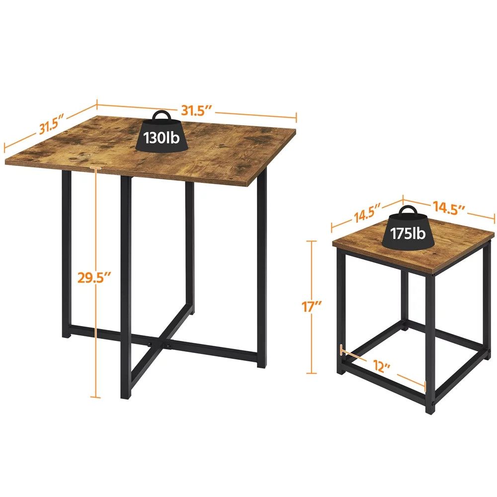 5Pcs Dining Set with Industrial Square Table and 4 Backless Chairs Rustic Brown