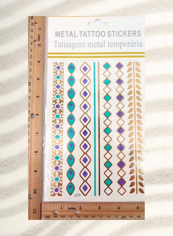 12 sheets metallic gold removable sticker temporary tattoo