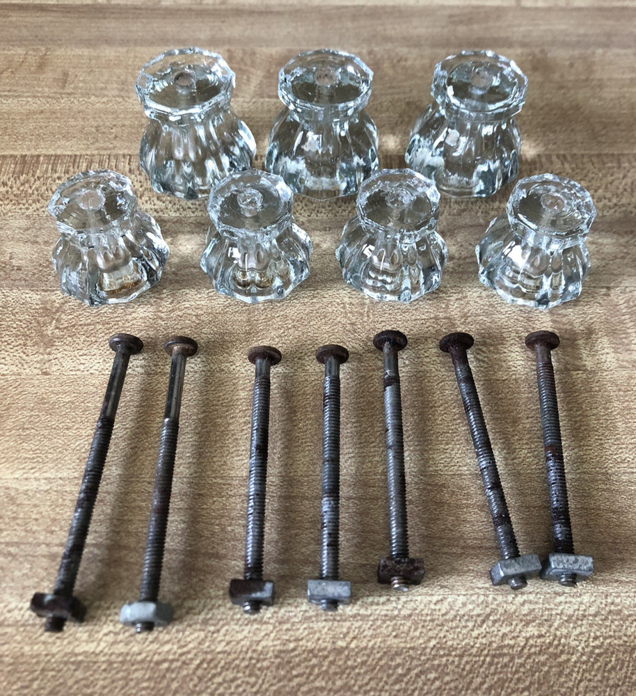 Vintage Glass Drawer Pulls Knobs Clear Set of 7
