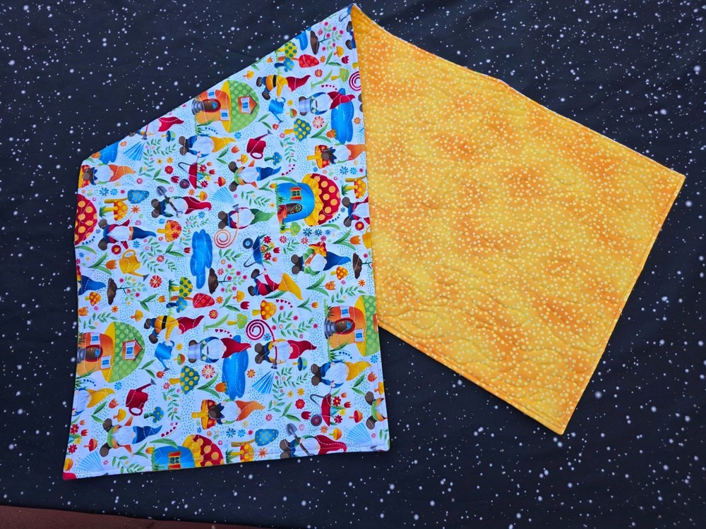 Handmade Quilted Table Runner Gnomes mushrooms flowers toadstool Garden