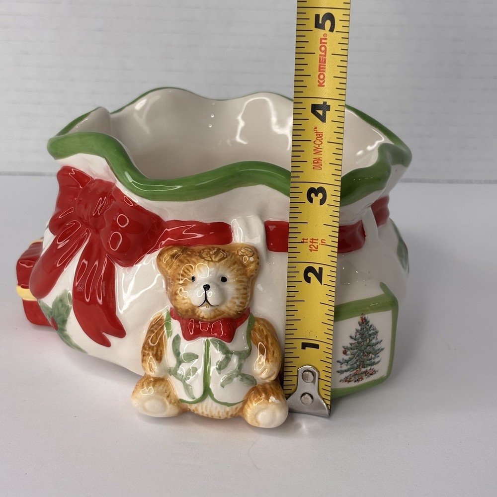 SPODE HAND PAINTED "CHRISTMAS TREE" PATTERN SANTA'S POUCH CANDY DISH