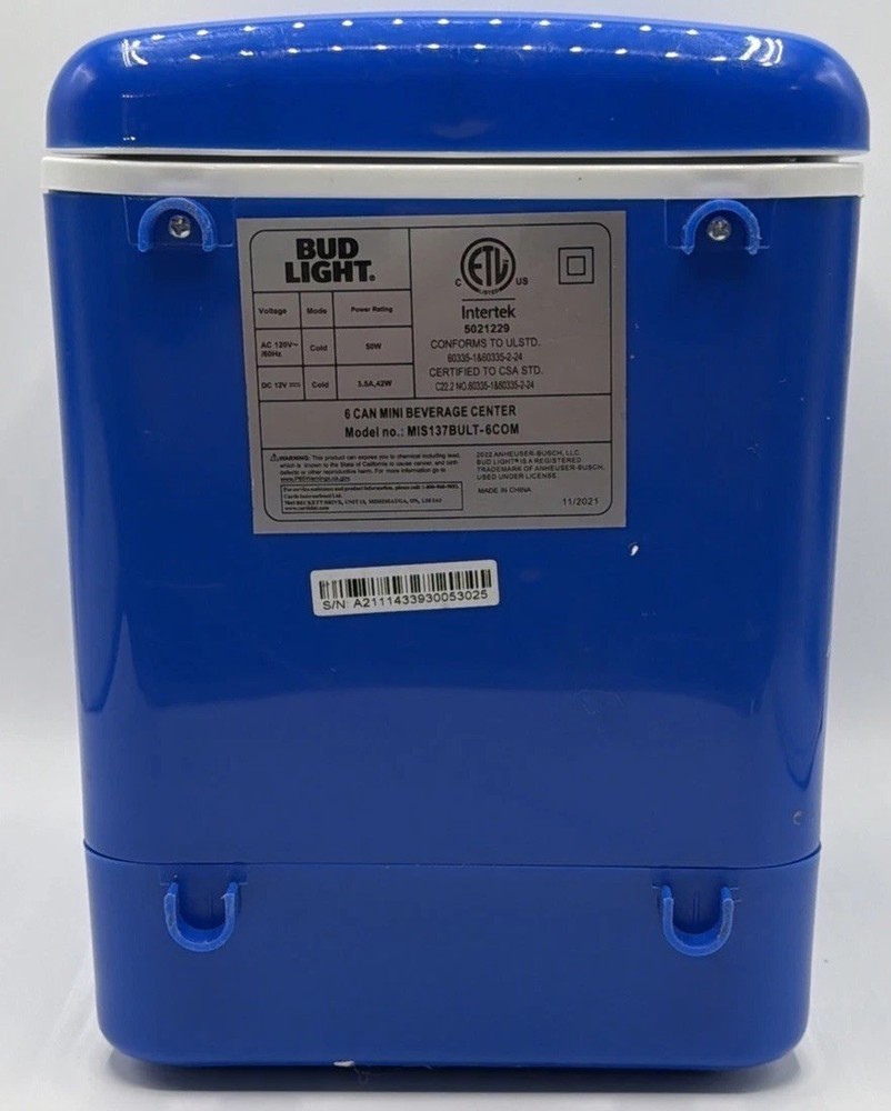 Bud Light 6-Can Portable Personal Mini Fridge/Beverage Cooler. Tested & Working.