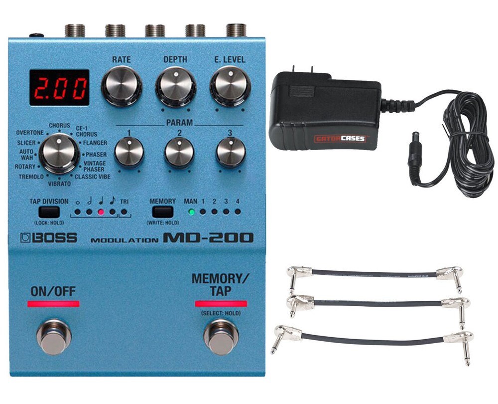 Boss MD-200 Modulation + Gator 9V Power Combo & 3 Patch Cables