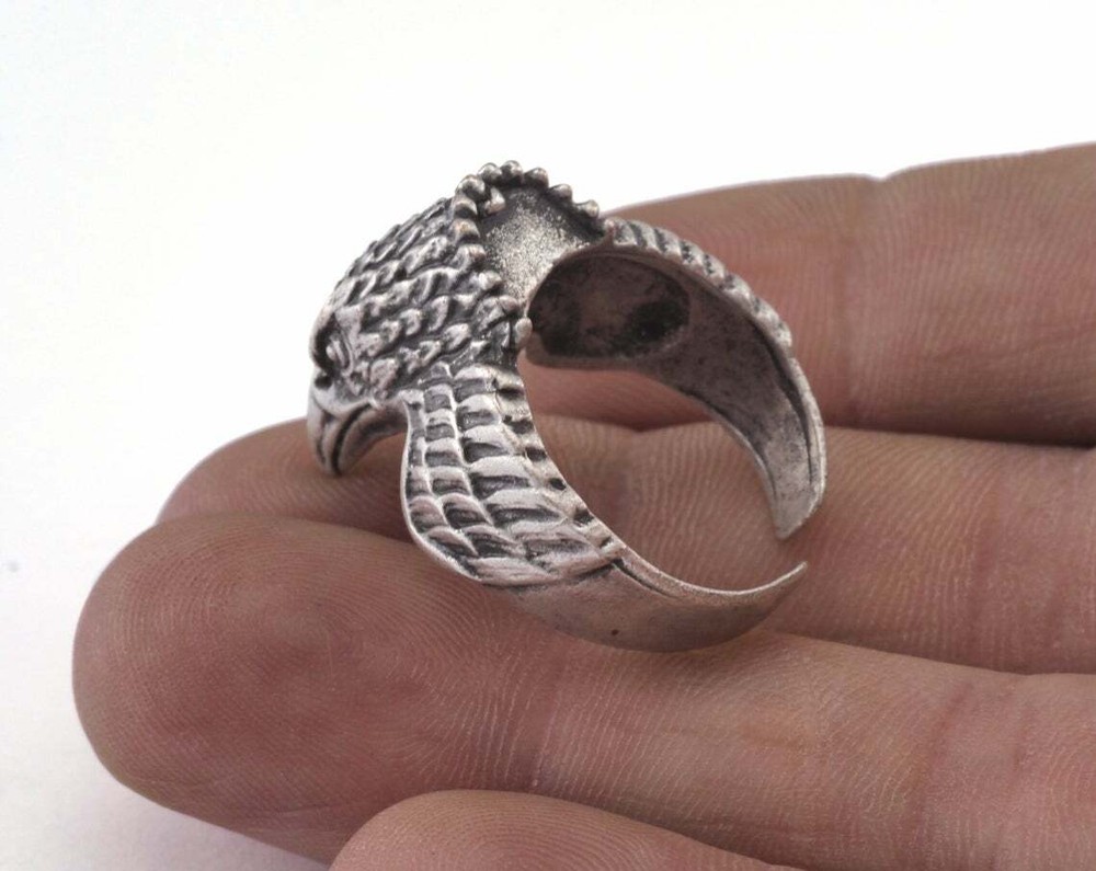 Eagle Adjustable Ring Antique Silver Plated Brass 19mm 8.5US innersize Adju 2885
