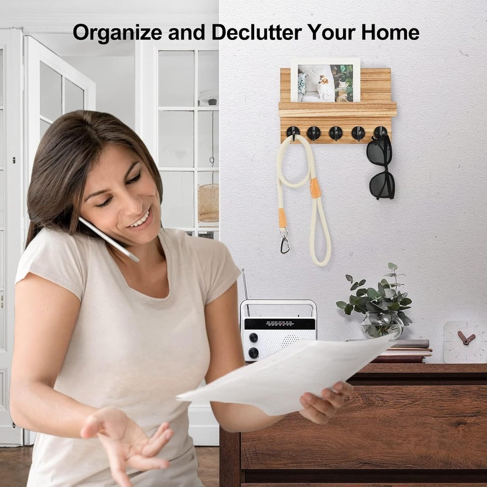 Unique Rustic Key Holder for Wall, Decorative Hooks for Keys and Leashes